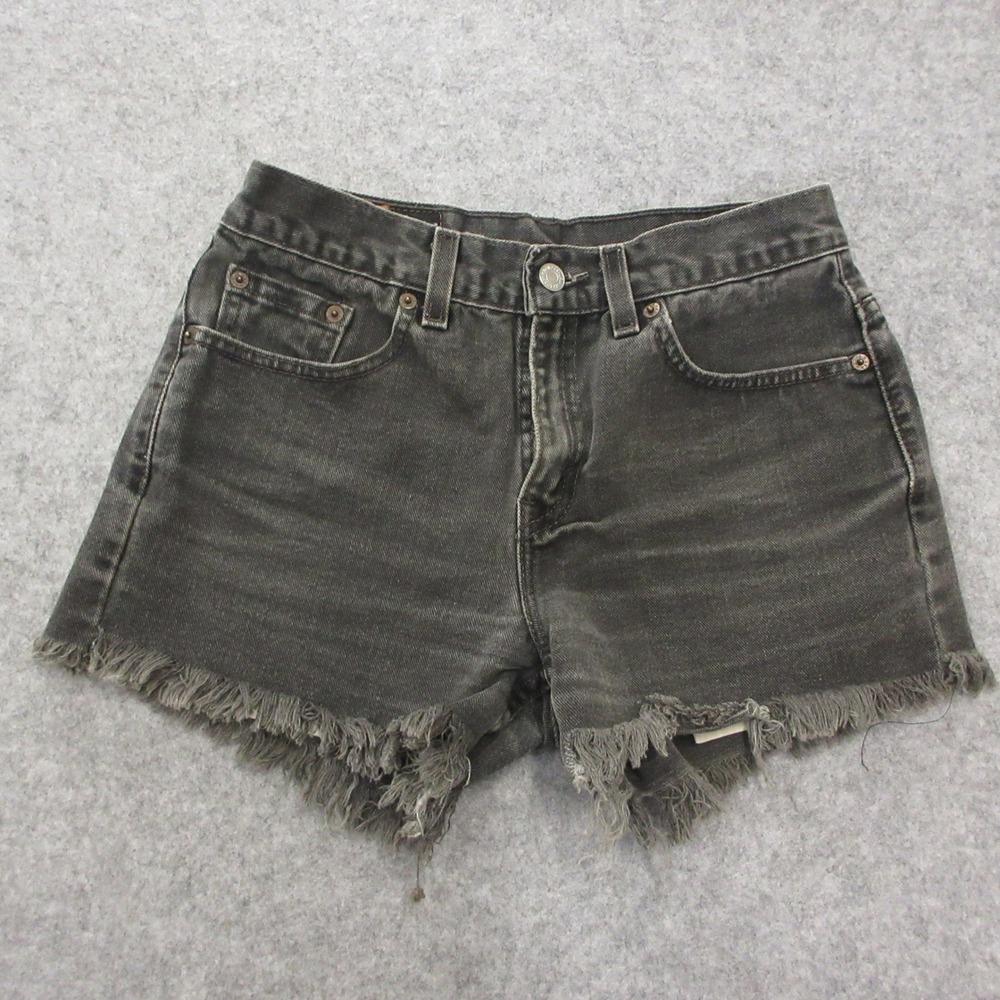 Levi's 505 Cut Off Shorts Women 7 JR L Black Vintage Denim Frayed Hem Y2K USA